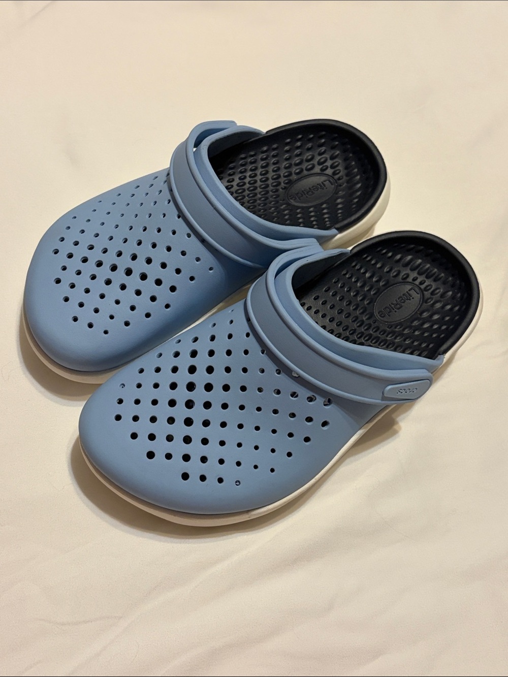 CROCS Women’s Light Blue and Black Classic Clog Mules